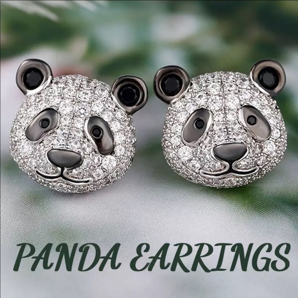 NEW SILVER PANDA BEAR 🐼 STUD EARRINGS - Picture 1 of 6